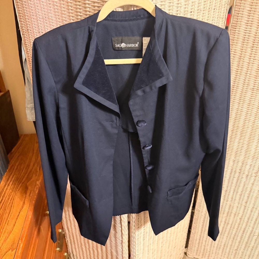 Sag Harbor Midnight Velvet Accent Navy Blue Blazer